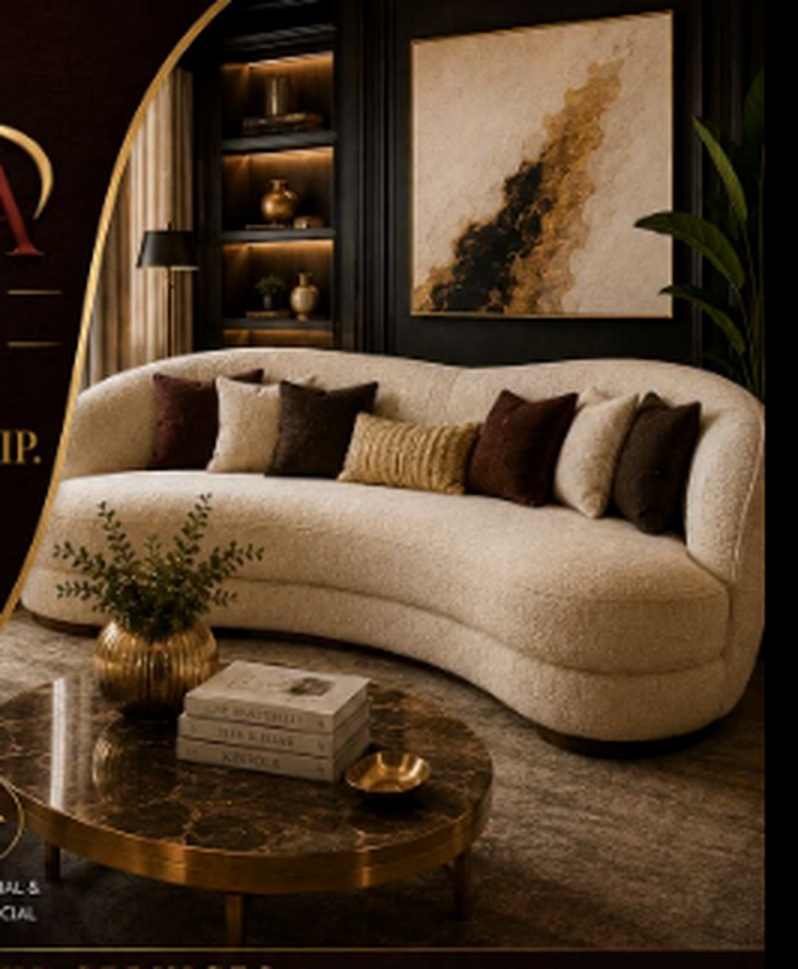 Elegant upholstered curved sofa in a luxury interior